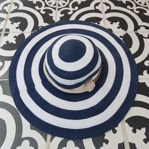 Vince Camuto Wide Stripe and Rope Floppy Hat